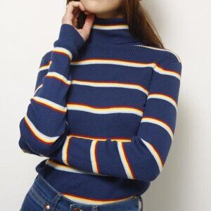 Wrangler Blue Rainbow Striped Turtleneck Sweater XS